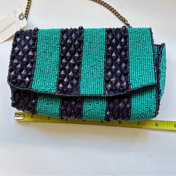 Anthropologie Beaded Flap
Shoulder Handbag Clutch Flap
Turquoise Navy Striped - Picture 8 of 11